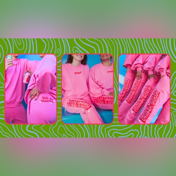 Viral Poppi Soda The Birthday Suit Full Sweatset in Pink Top and Bottom - Picture 2 of 10